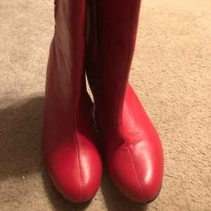 Red high heel leather boots